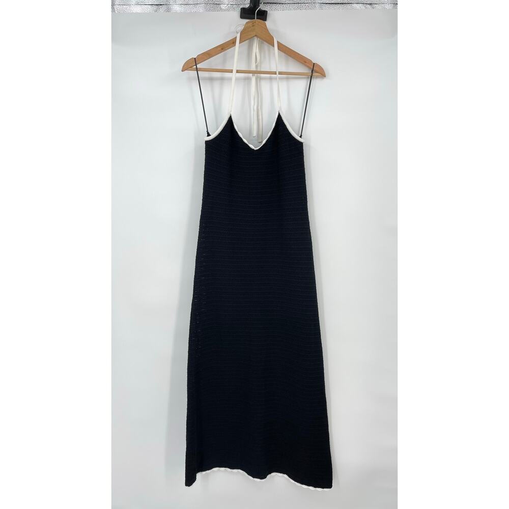 Bec + Bridge | NWT Ravyn Halter Maxi Dress in Black Crochet Knit White Trim M - Picture 3 of 16